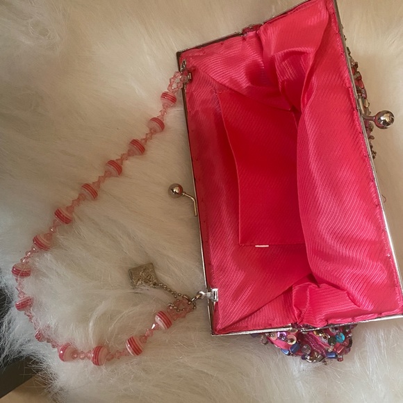 Cocoon House Multicolor Beaded Pink Evening Bag Clutch Handbag - Picture 4 of 8